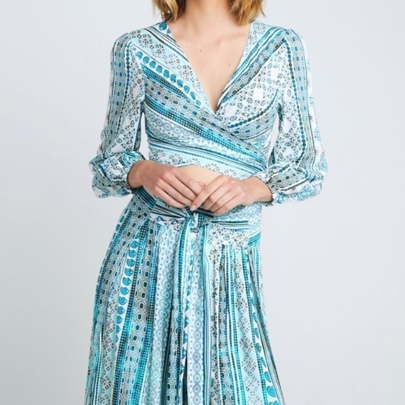 NWT ZHU Ulma Wrap Top Wide Leg‎ Pants Set Blue XS - Picture 2 of 8